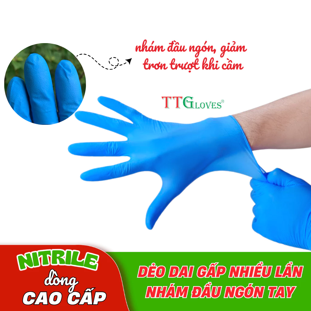  Găng Tay Cao Su Y Tế TTGLOVES Không Bột Nitrile Màu Xanh Đậm Siêu Bền 4.5gr (Hộp 100 Chiếc) 