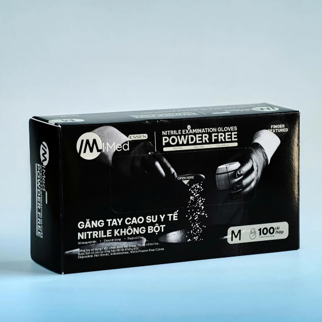  Găng tay y tế không bột nitrile màu đen IMED 3.5g hộp 100 chiếc 