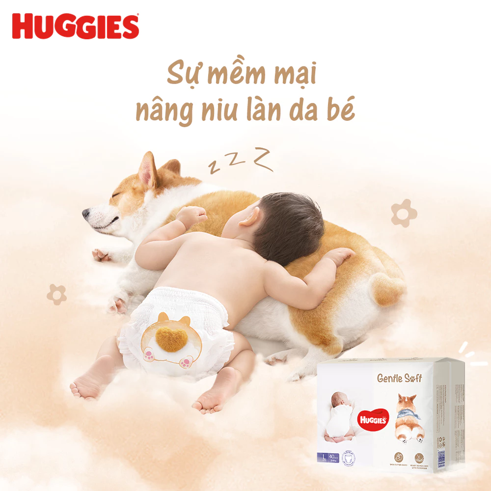  Tã quần Huggies Gentle Soft - Corgi M54/L40/XL34/XXL22 miếng êm mềm chiết xuất bơ hạt mỡ 