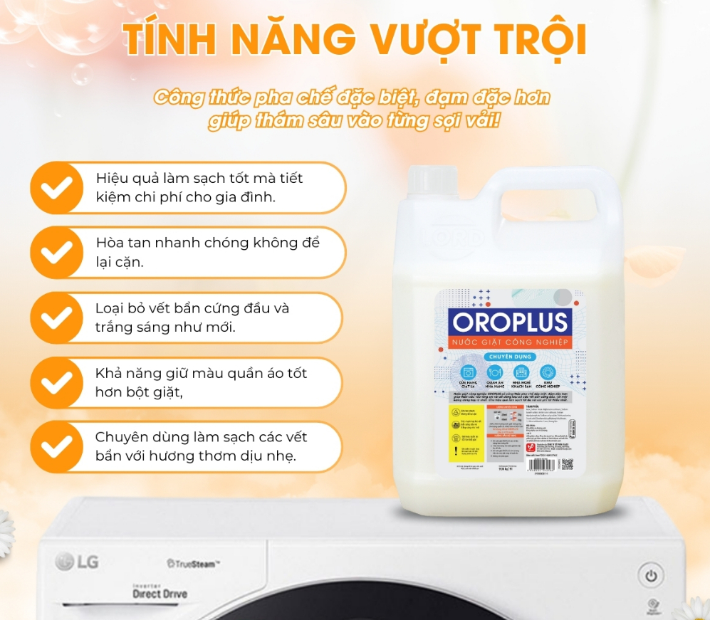  Nước Giặt Công Nghiệp Oroplus Loại Bỏ Vết Bẩn Cứng Đầu Giữ Màu Quần Áo Tốt Hương Thơm Dịu Nhẹ 9.36kg 