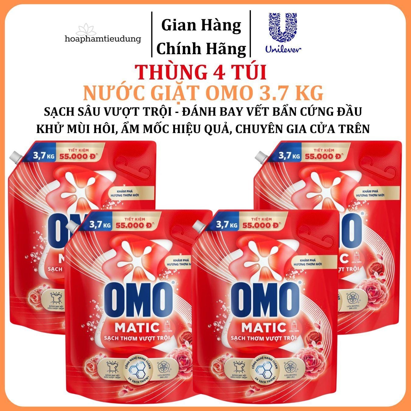  Nước giặt Omo Matic sạch sâu thơm lâu 3.7 kg 