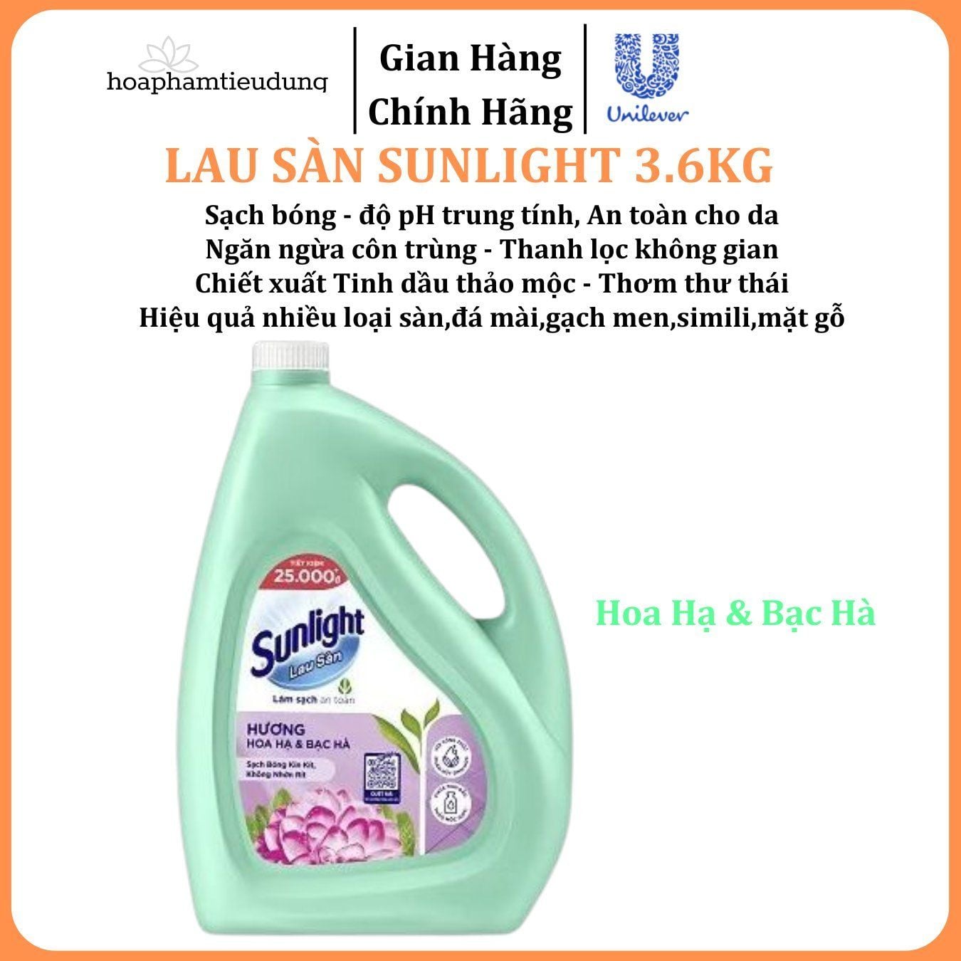  Nước lau sàn Sunlight tinh dầu thảo mộc hương hoa lily và hương thảo can 3.6kg 