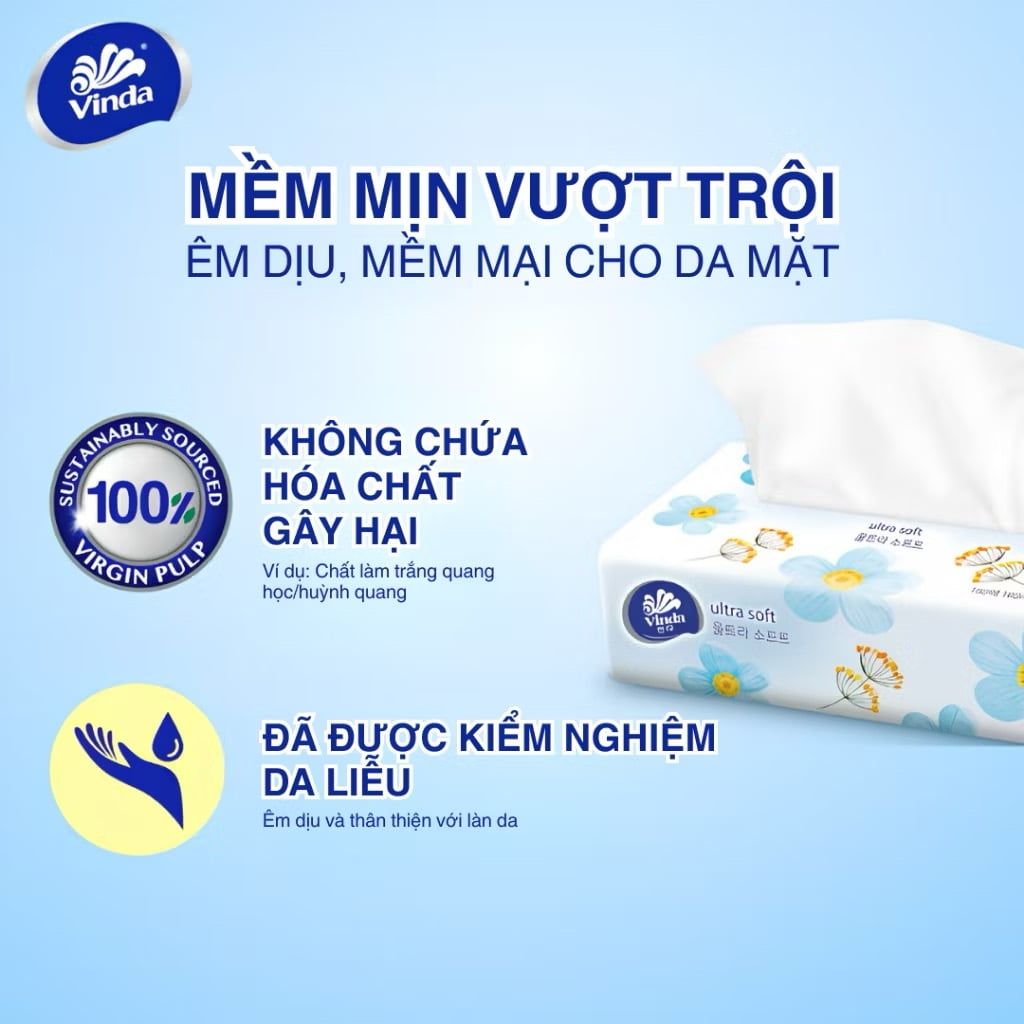  Khăn giấy rút cao cấp Vinda Ultra Soft 2 lớp 150 tờ 