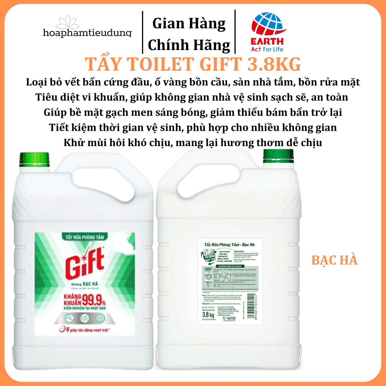  Tẩy Rửa Phòng Tắm, Nhà Vệ Sinh Siêu Sạch Gift Can Lớn 3.8kg, Sạch Nhanh 99,9% Mùi Nhẹ 