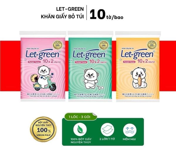  Khăn Giấy Bỏ Túi LET-GREEN Gói 10 Tờ Bột Giấy Nguyên Chất, An Toàn, Tiện Lợi 
