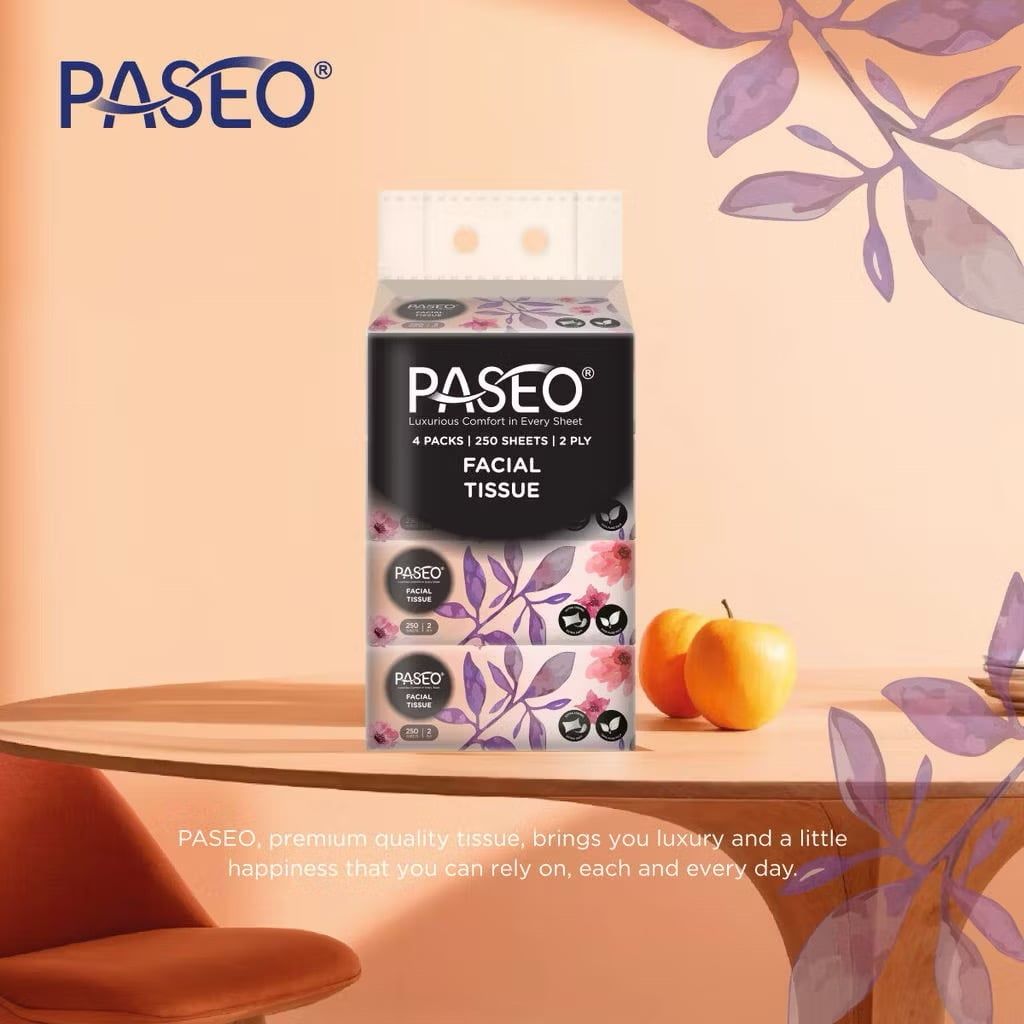  [Lốc 4 Gói] Khăn Giấy Lau Mặt PASEO 250 Tờ/Gói Mềm Mịn Không Bụi An Toàn Cho Da Nhạy Cảm (2 Lớp) 