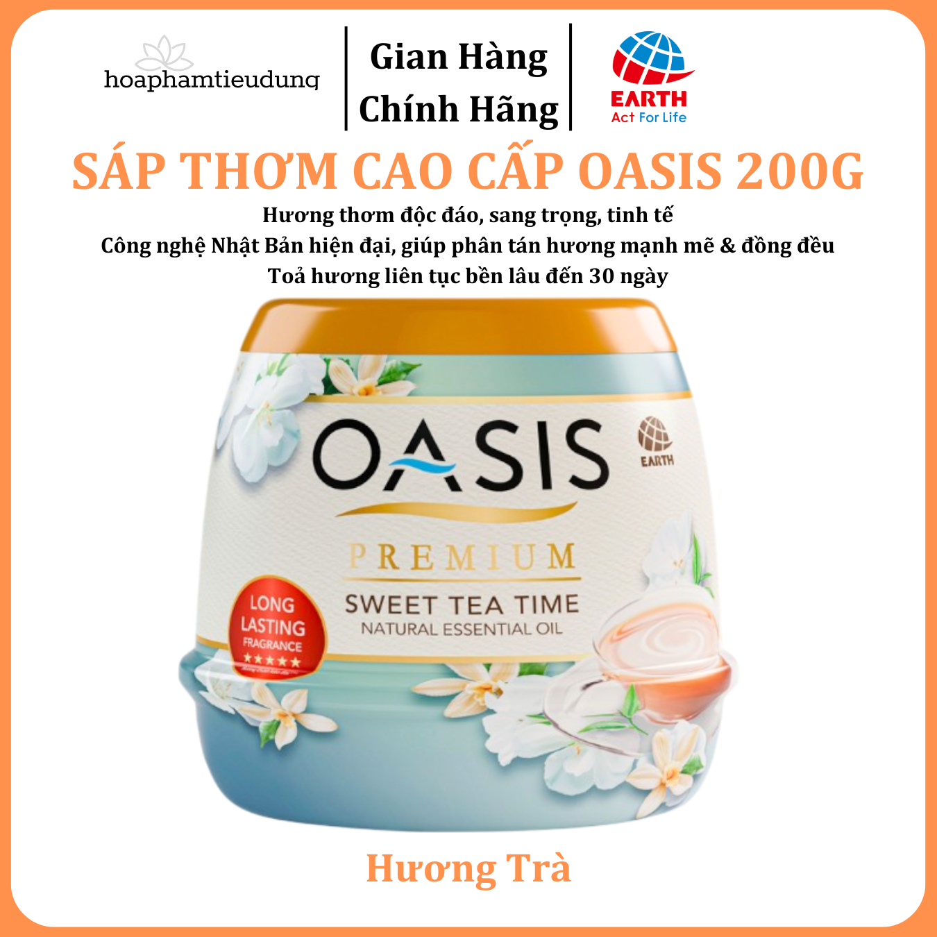  Sáp thơm cao cấp Oasis Premium 200g công nghệ Nhật Bản, lưu hương lâu, thơm tinh tế độc đáo (5 mùi) 