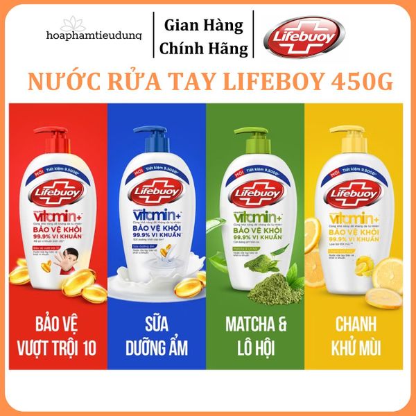  Nước Rửa Tay Lifebuoy Bảo Vệ Khỏi 99.9% Vi Khuẩn Gây Bệnh Với Ion Bạc+ Hỗ Trợ Cùng Đề Kháng Da Tự Nhiên 450g 