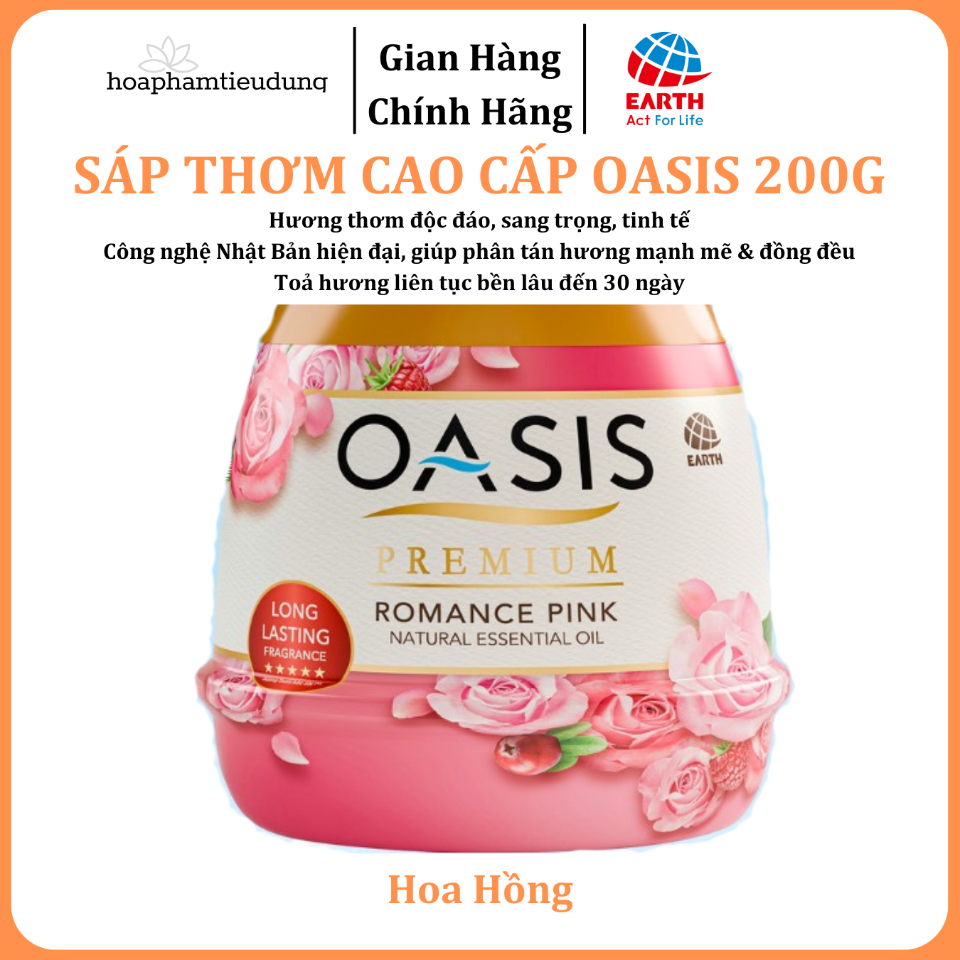  Sáp thơm cao cấp Oasis Premium 200g công nghệ Nhật Bản, lưu hương lâu, thơm tinh tế độc đáo (5 mùi) 
