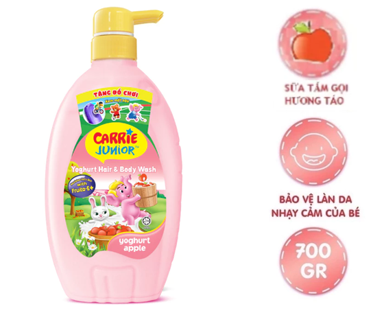  Sữa Tắm Gội cho bé Carrie Junior Yoghurt hương trái cây thiên nhiên 700g 