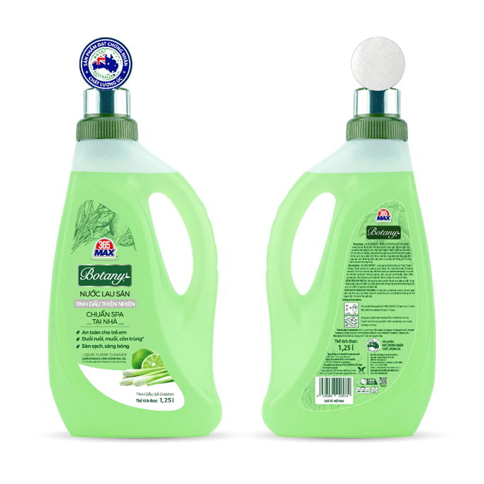  Nước Lau Sàn 365 Max Botany Tinh Dầu Sả Chanh 1.25L làm sạch bóng sàn nhà, an toàn cho da bé 