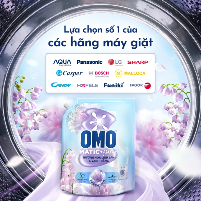  Nước giặt OMO Matic Pure Cửa Trước Hương Linh Lan & Vani Trắng 3.6KG (túi) 