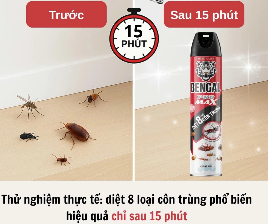  Bình xịt muỗi Bengal Pro Max 500ml diệt 8 loại côn trùng, bình xịt côn trùng an toàn cho gia đình 