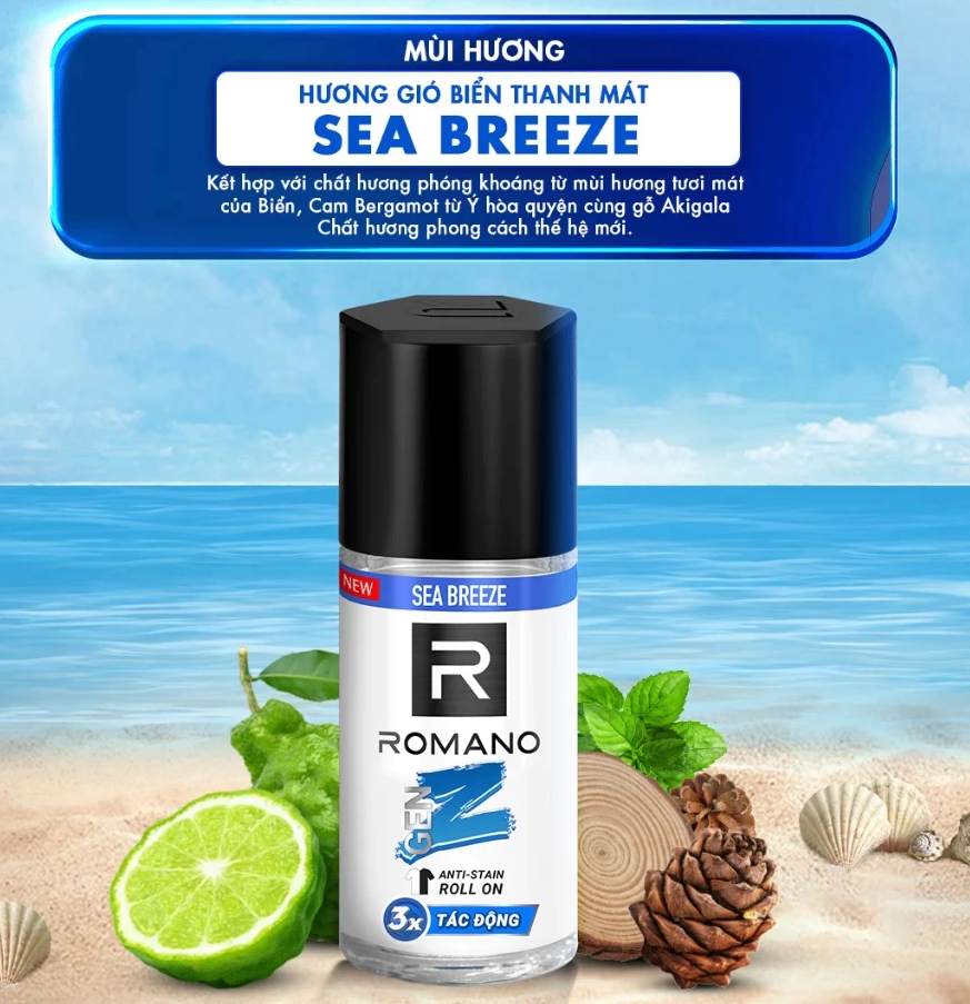  Lăn khử mùi Romano Gen Z Khử mùi vượt trội - Ngăn vệt ố vàng 40ml 