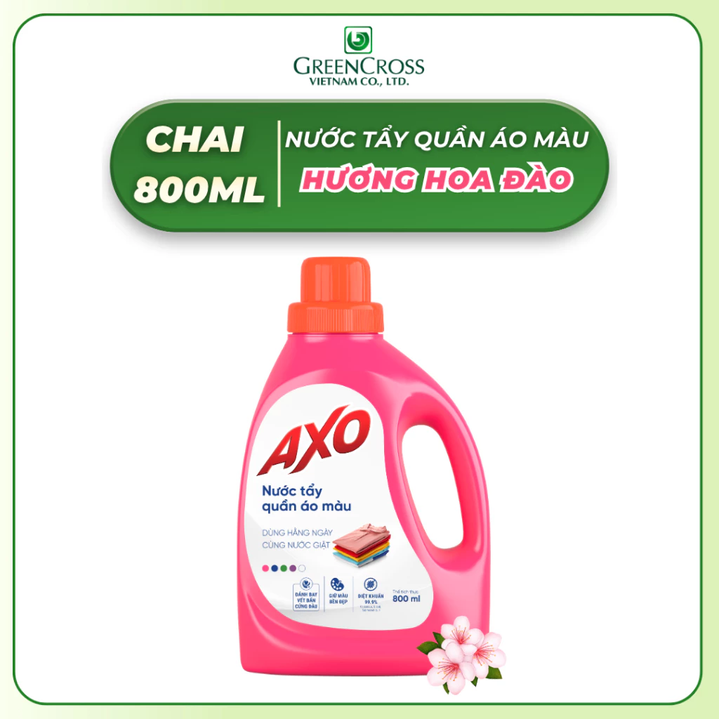  Nước Tẩy Quần Áo Màu AXO 800ml – Đánh Bay Vết Bẩn Cứng Đầu, Giữ Màu Vải Bền Đẹp, An Toàn 