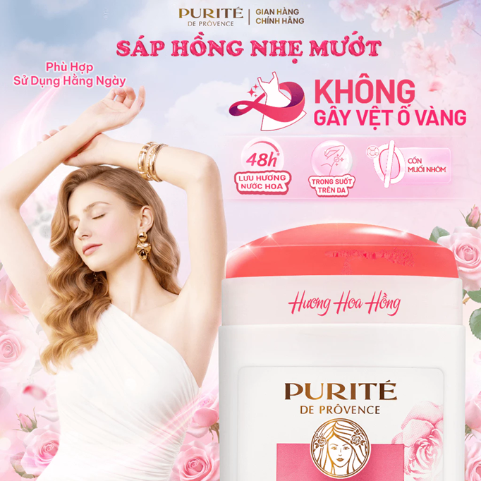  Sáp Khử Mùi Purité Hương Nước Hoa Cao Cấp Dưỡng Sáng Hoa Anh Đào / Hoa Hồng 70G (Sáp Hồng / Sáp Trắng) 