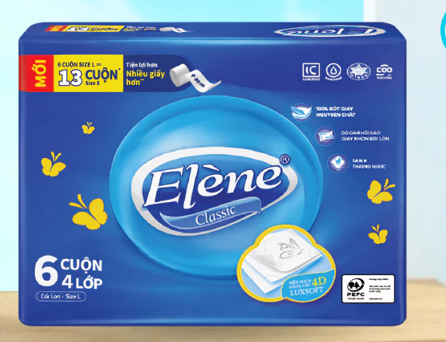  Giấy Vệ Sinh Elène (Có Lõi/Không Lõi) 4 Lớp Cao Cấp - 1 Bịch 6 Cuộn - An Toàn, Tiết Kiệm 