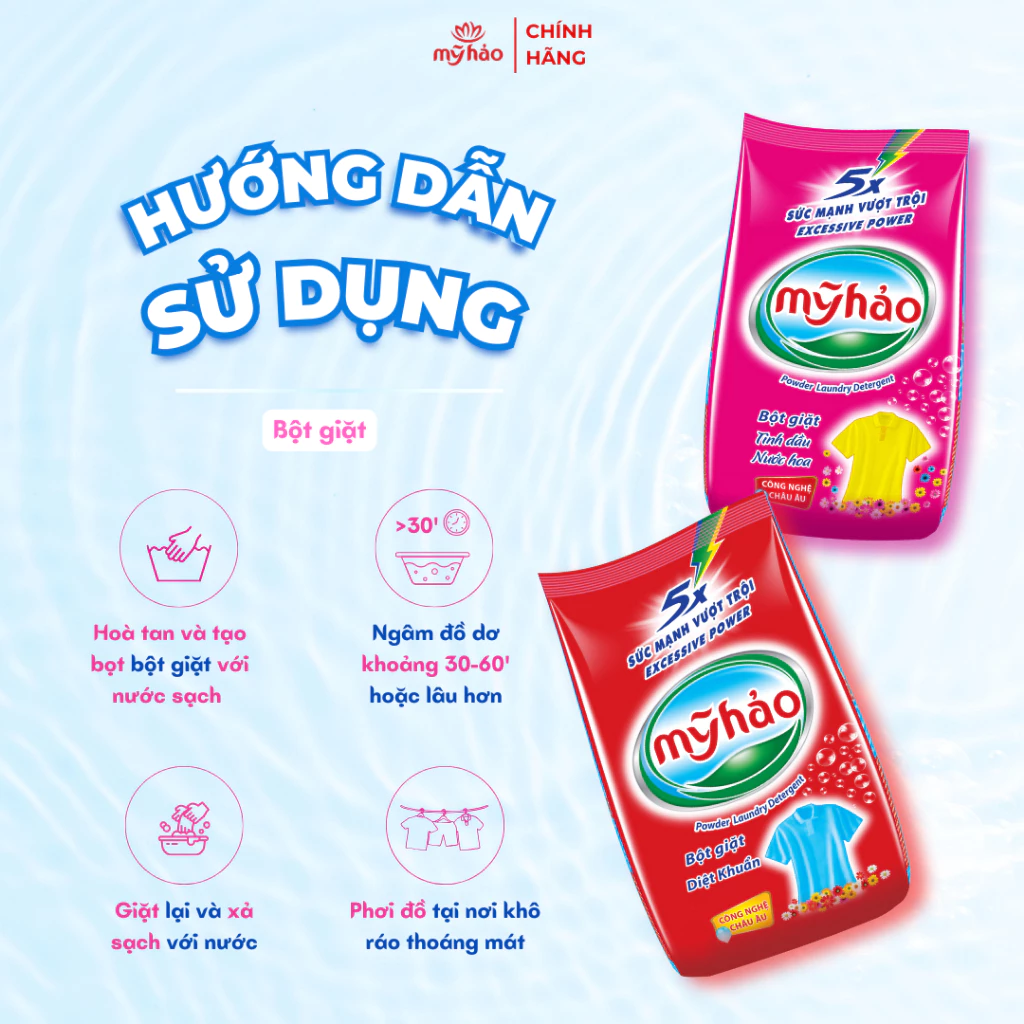  Bột Giặt 5X Đậm Đặc Mỹ Hảo Công Nghệ Châu Âu Nhanh Hòa Tan Trong Mọi Nguồn Nước Túi 3 - 6KG 