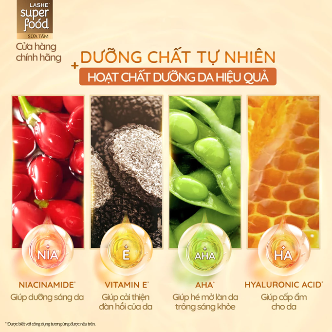  Sữa Tắm LASHE SUPERFOOD Dưỡng Da Sáng Mịn / Dưỡng Ẩm Chuyên Sâu / Dưỡng Da Tươi Trẻ 610G/ 900G/ 1.1KG 