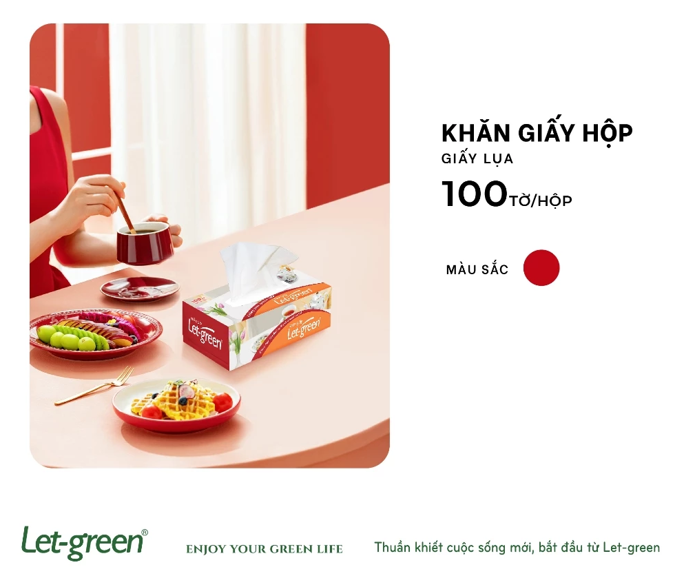  Khăn Giấy Lụa LET-GREEN 100 Tờ/Hộp, 2 Lớp/Tờ, Hương hoa 