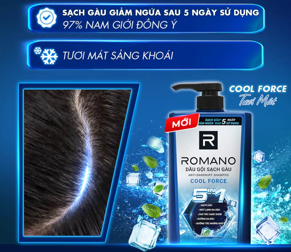  Dầu gội nam sạch gàu 5in1 Romano hương nước hoa 610g / 650g 