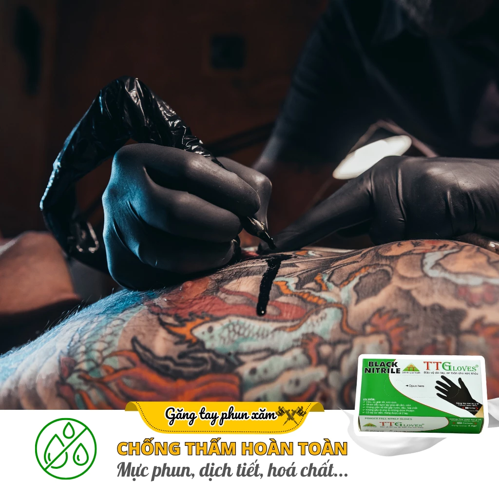  Găng Tay Y Tế Nitrile Không Bột Màu Đen TTGLOVES Cho Phun Xăm, Spa, Nail, 4.0gr (100 Chiếc/Hộp) 
