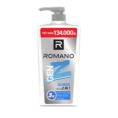  Tắm gội cho nam 2in1 Romano Gen Z hương Sea Breeze/ Forest Cedar 900g/ chai 
