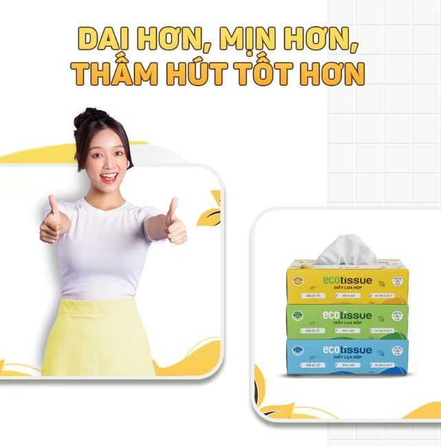  Hộp khăn giấy rút hộp giấy ăn 3 màu cao cấp EcoWipes 180 tờ không bụi vụn 
