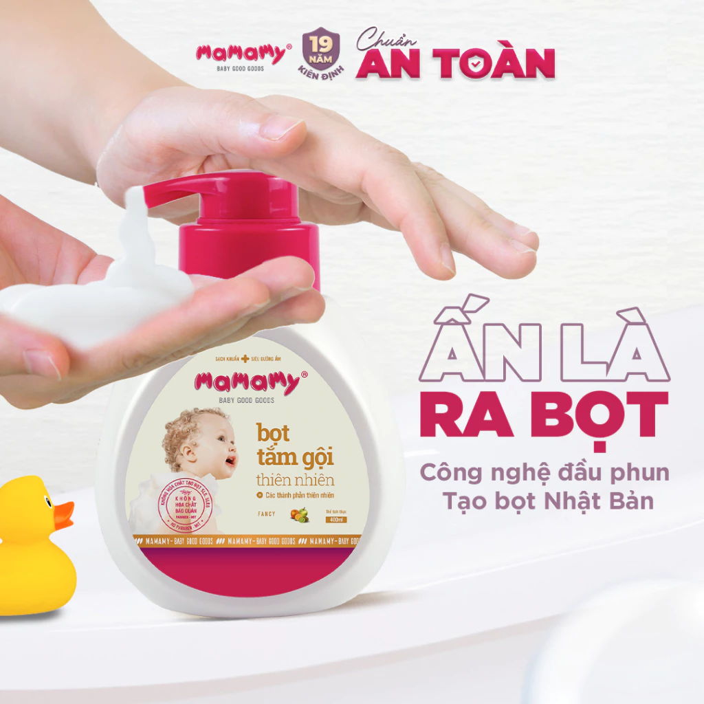  Bọt tắm gội thiên nhiên Mamamy chai 400ml cho bé gốc thực vật, dịu lành 