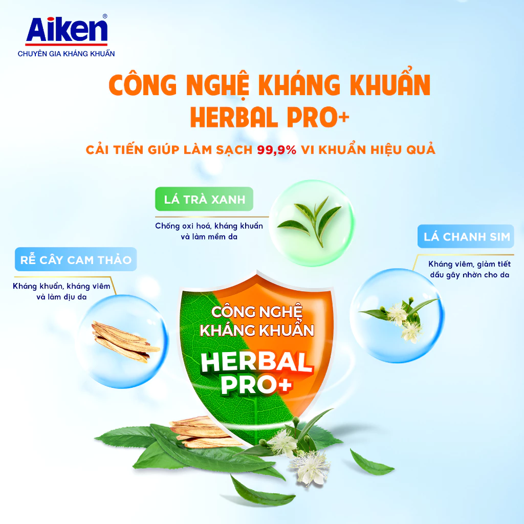  Nước rửa tay Aiken Sạch khuẩn Dưỡng ẩm, Khử mùi 494g 