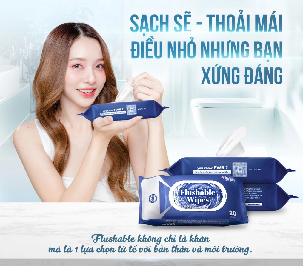  Khăn ướt đi toilet có thể xả trong bồn cầu Flushable EcoWipes gói 20 tờ hương tự nhiên 