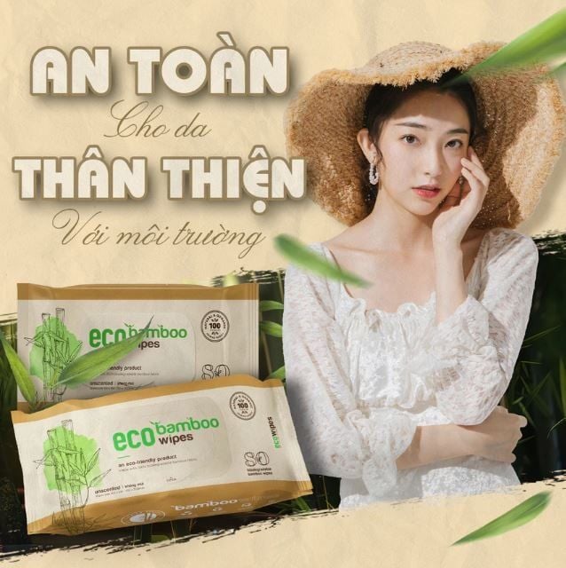  Khăn ướt vải sợi tre kháng khuẩn EcoBamboo gói 80 tờ không mùi 