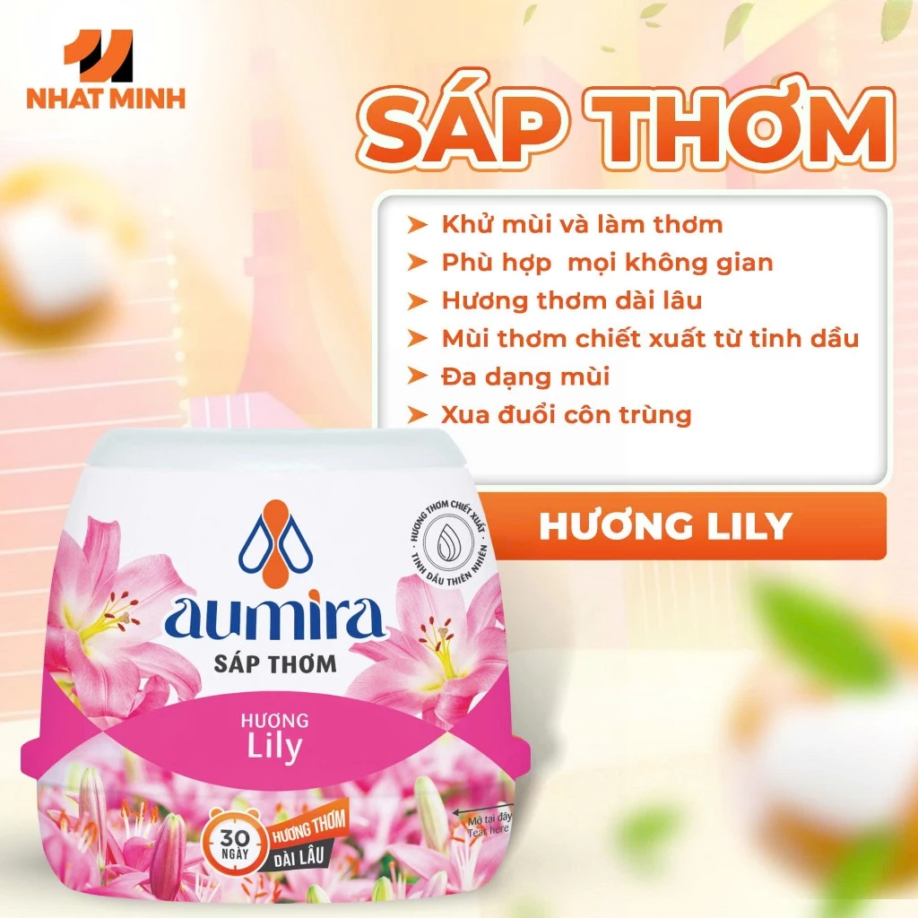  Lọ tỏa hương Aumira 180g hương thơm tự nhiên dễ chịu, sáp thơm phòng khử mùi thế hệ mới 45 ngày 