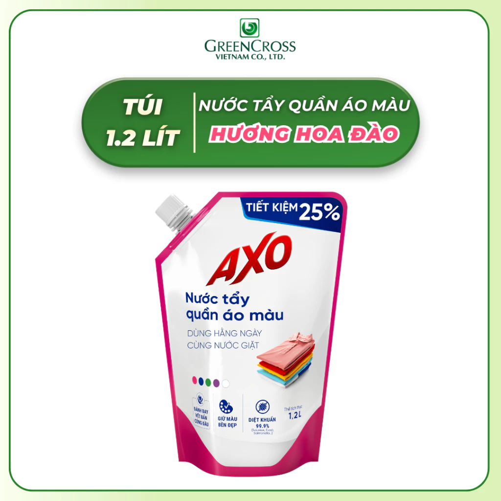  Túi Nước tẩy quần áo màu AXO 1200ml - Đánh Bay Vết Bẩn Lưu Giữ Màu Quần Áo 
