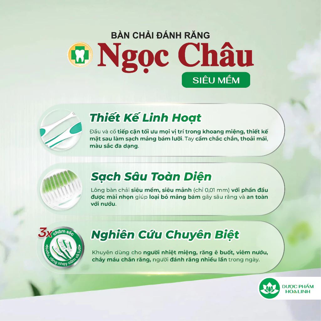  Bàn chải đánh răng Ngọc Châu Siêu Mềm Hoa Linh 