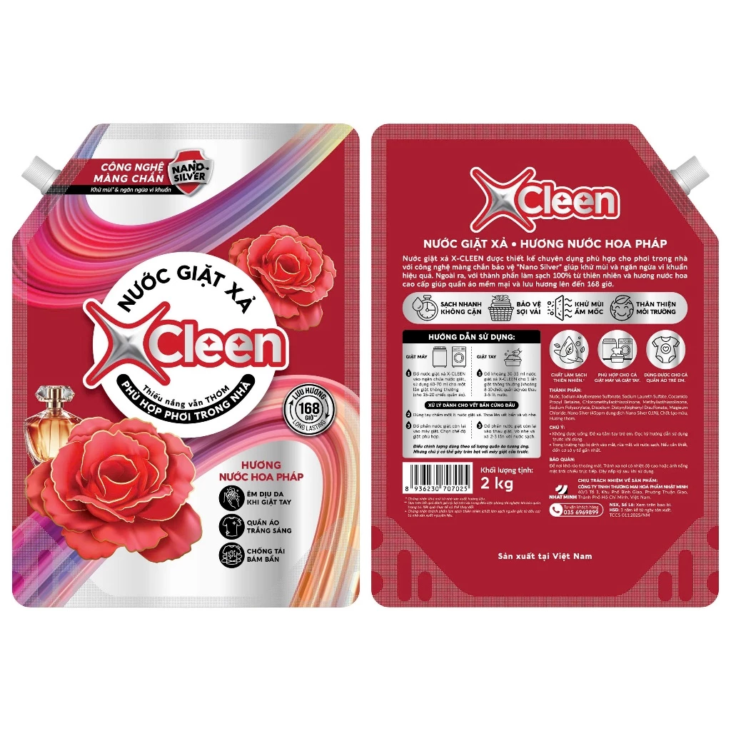  Nước giặt xả Xcleen 2in1 hương nước hoa quyến rũ, ngọt ngào, sạch vượt trội, thiếu nắng vẫn thơm dung tích 2-3.5kg 