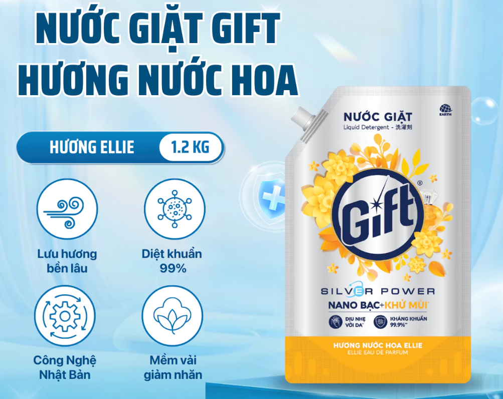  Nước Giặt Gift Kháng Khuẩn, Khử Mùi Hiệu Quả, Lưu Hương Bền Lâu 1.2kg/ 3.6kg 