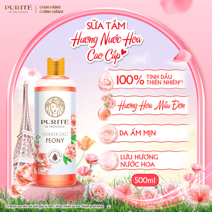  Sữa Tắm Thiên Nhiên PURITÉ Hương Hoa Anh Đào/Hoa Hồng/Hoa Mẫu Đơn 250ml & 500ml 