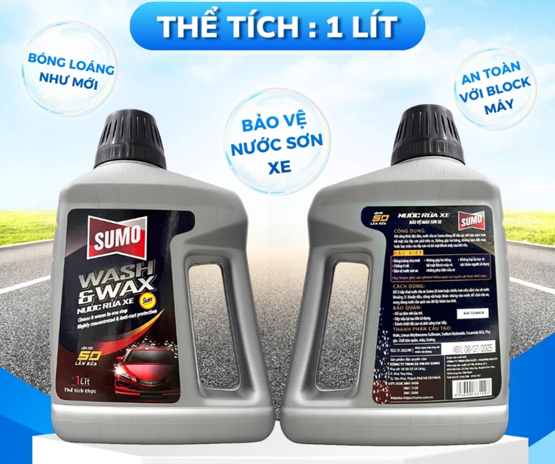  Nước Rửa Xe Sumo Wash & Wax 1 Lít XÁM Mới Nước Rửa Xe Bảo Vệ Nước Sơn Xe Rưa Xe Ô Tô 