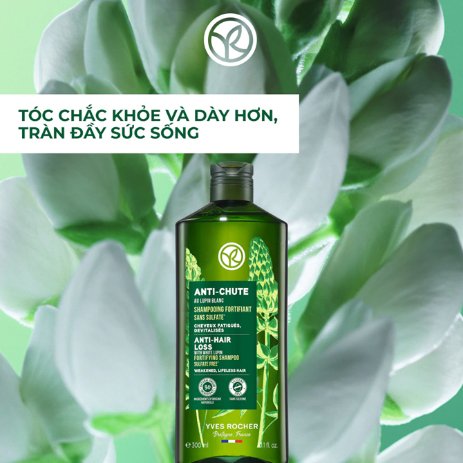  Dầu gội giảm tóc gãy rụng Yves Rocher Anti-Hair Loss With White Lupin Fortifying Shampoo 300ml 