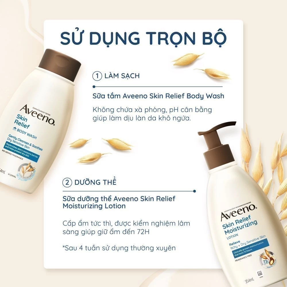  Sữa dưỡng thể Làm dịu kích ứng trong 20s & Khóa ẩm 72H cho da nhạy cảm Aveeno Skin Relief Body Lotion 354ml 