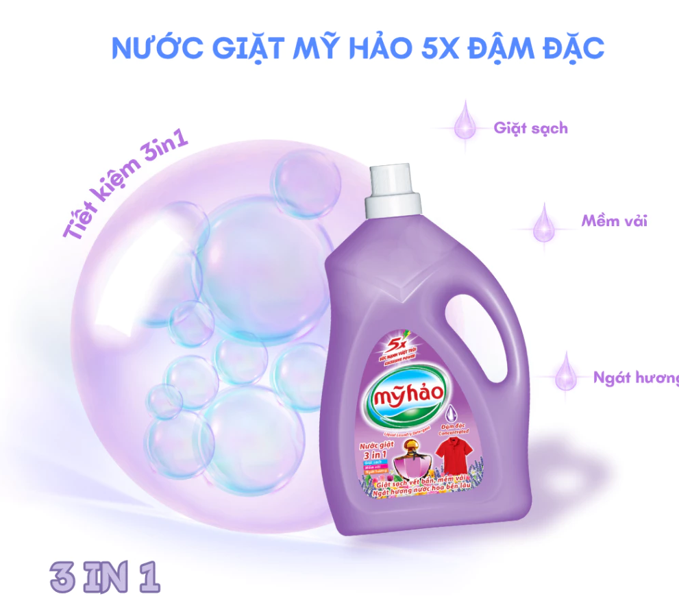  Nước Giặt Hương Nước Hoa Mỹ Hảo 5X Đậm Đặc Sạch Nhanh, Lưu Hương Cao Cấp Bình 3.4KG 