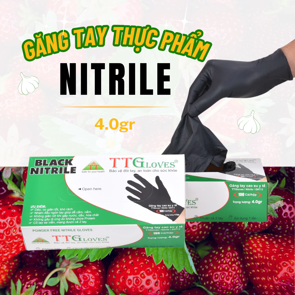  Găng Tay Nấu Ăn TTGLOVES Chất Liệu Cao Su Nitrile Không Bột Màu Đen (Hộp 100 Chiếc) 