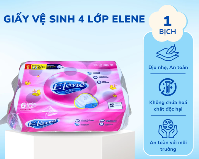  Giấy Vệ Sinh Elene 6 Cuộn 4 Lớp Cao Cấp, Mềm Mịn, An Toàn, Tan Ngay Trong Nước (Có Lõi/Không Lõi) 