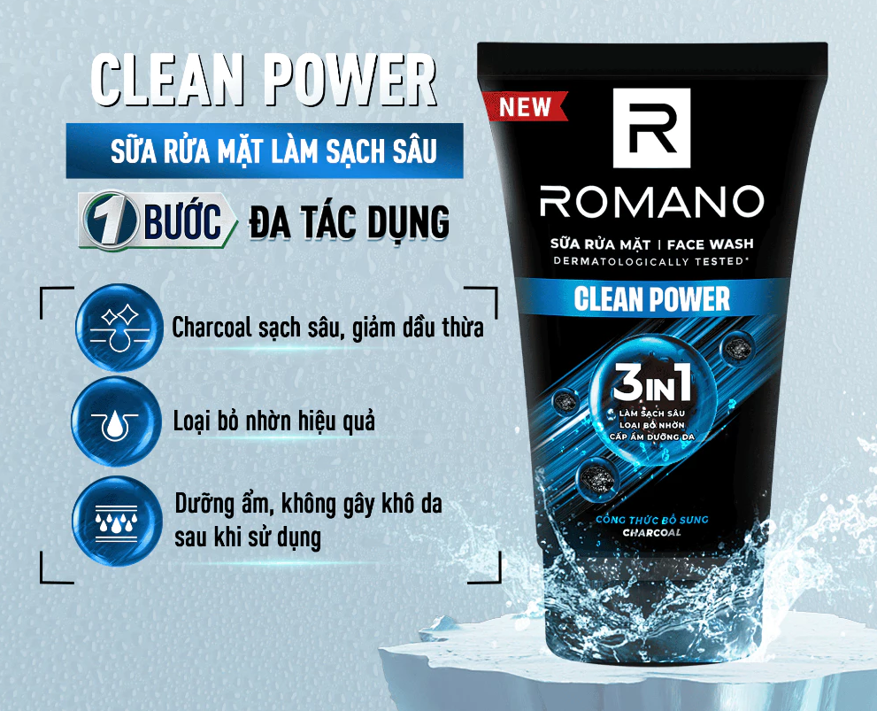  Sữa rửa mặt Romano đa tác dụng dành cho nam giới 100g: Cấp ẩm, Loại bỏ nhờn, Sáng da/Ngừa mụn/Làm sạch sâu 