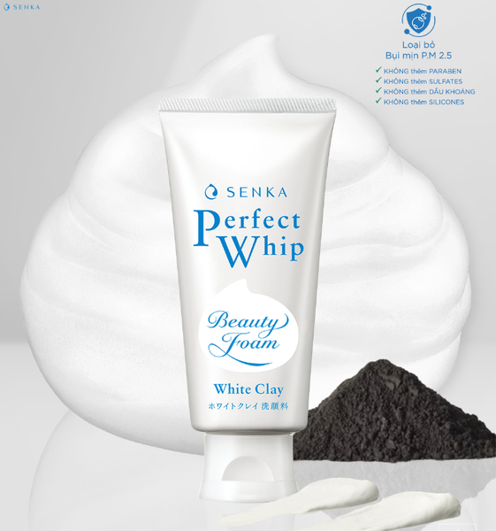  Sữa rửa mặt đều màu mướt mịn SENKA PERFECT WHIP white clay 120 g 