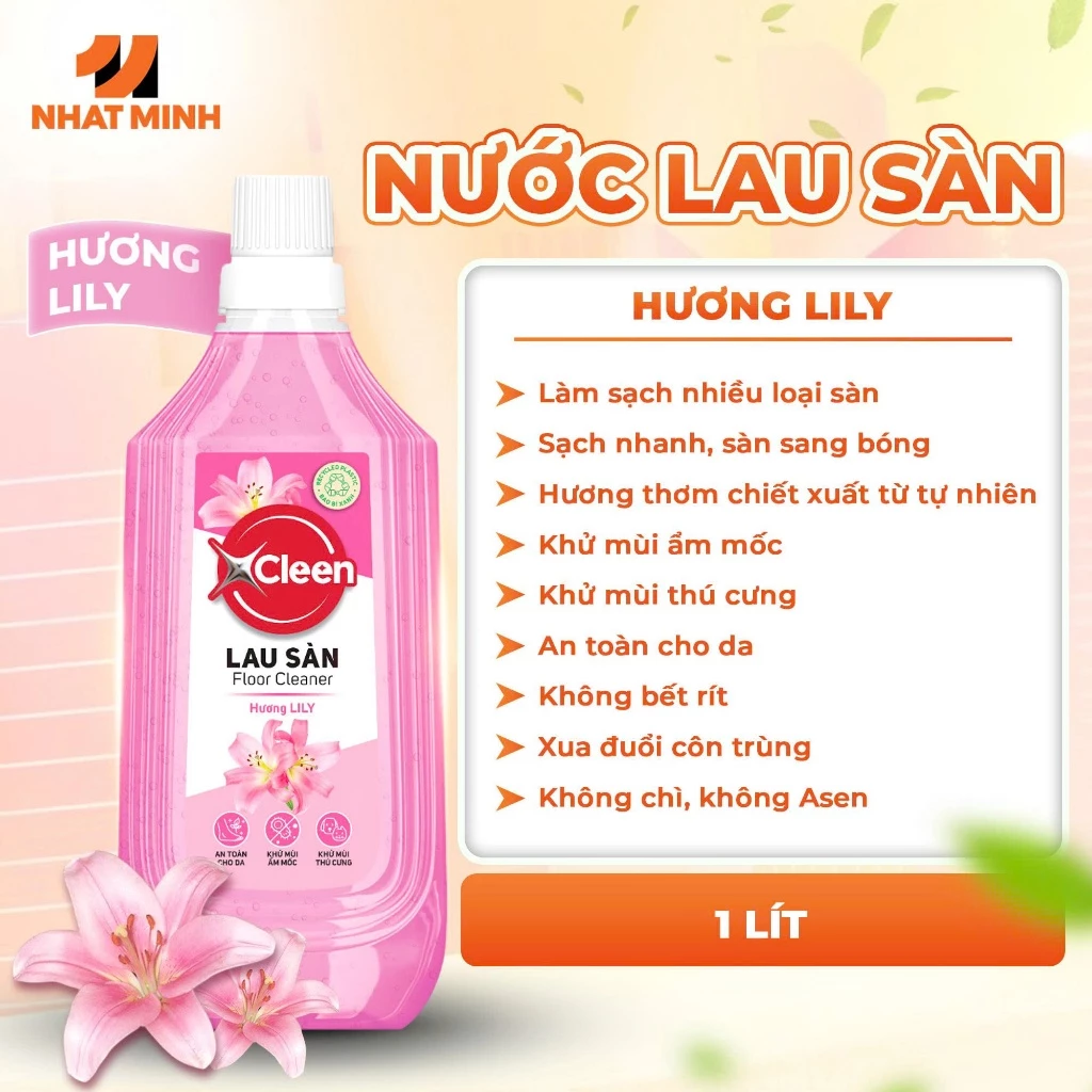  Nước Lau Sàn Đậm Đặc 1L XCleen - Hương Nước Hoa Pháp - Thơm Lâu - Siêu Tiết Kiệm - Khử Mùi 