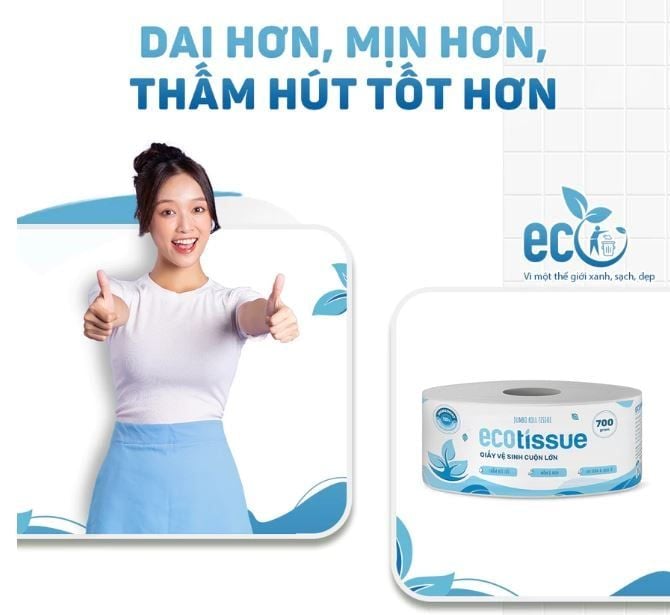  Giấy vệ sinh giấy cuộn cao cấp Ecotissue cuộn lớn 700gr tiết kiệm mềm mịn dai thấm hút tốt 