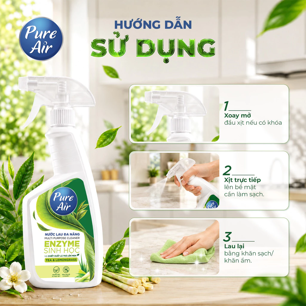  Nước Lau Đa Năng Enzyme Sinh Học Pure Air Chiết Xuất Lá Trà Lên Men Hỗ Trợ Làm Sạch Khử Mùi 460ml 