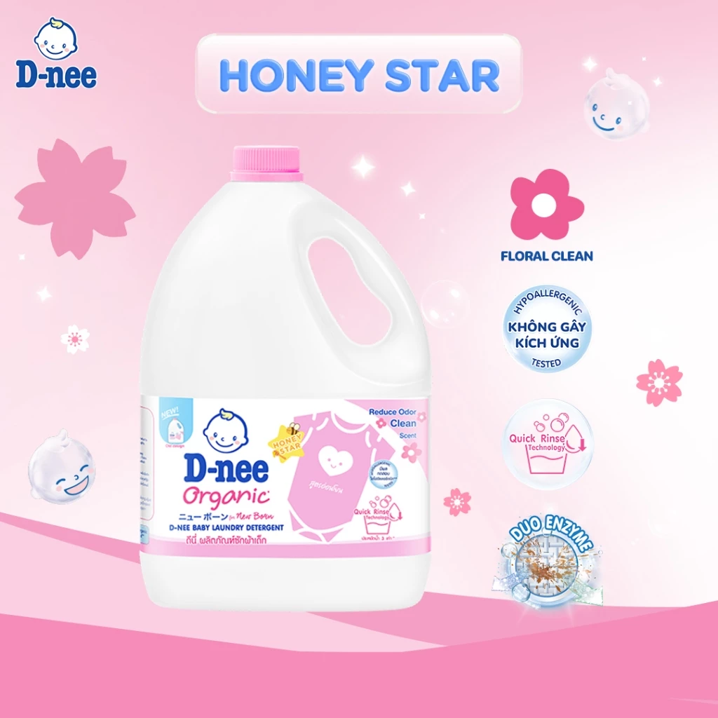  Nước giặt D-nee cho trẻ sơ sinh, mềm dịu, thơm nhẹ, không hư hại quần áo - Can 3000ml 